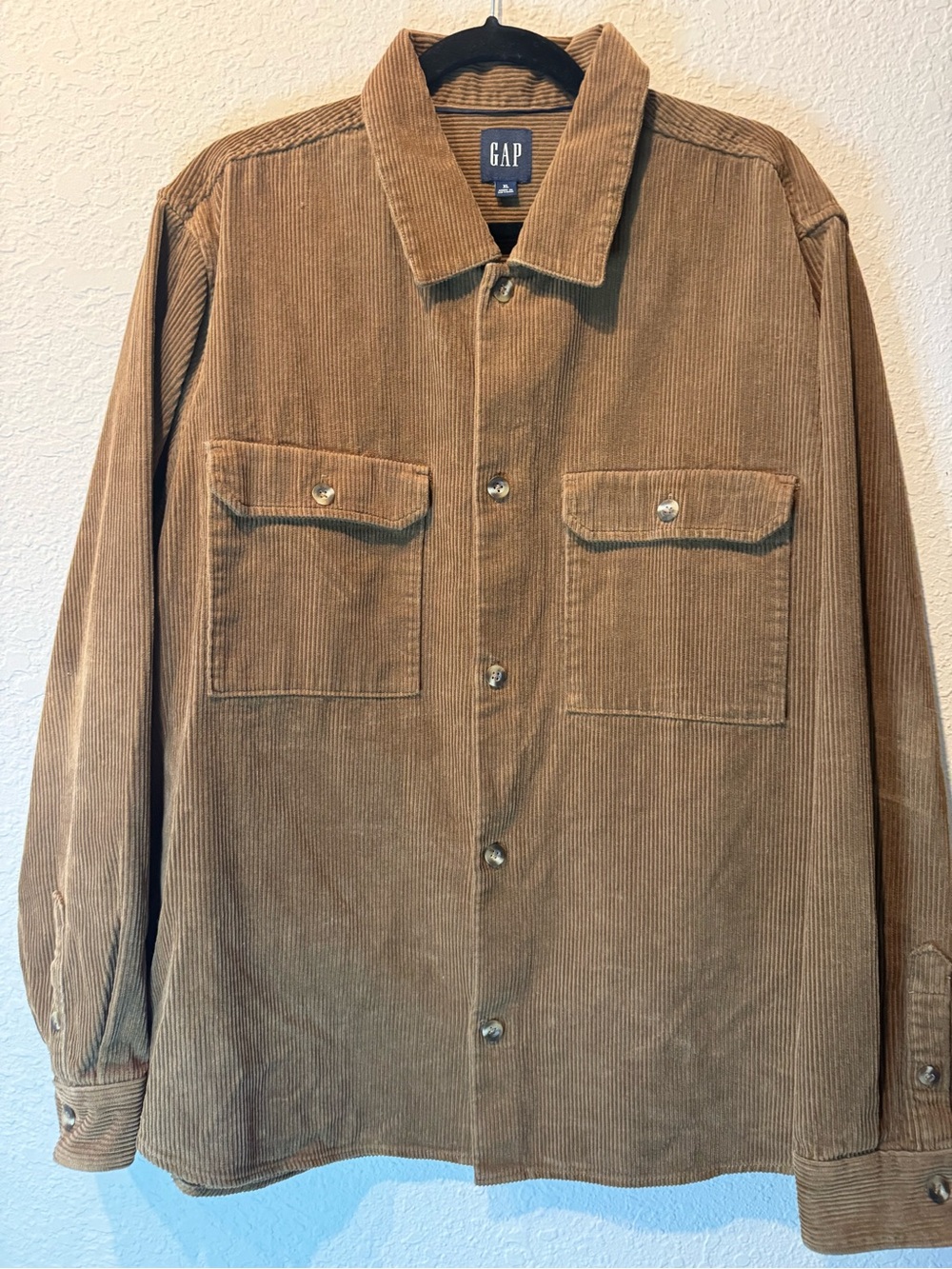 GAP Men's Tan Corduroy Button-Front Shirt Jacket